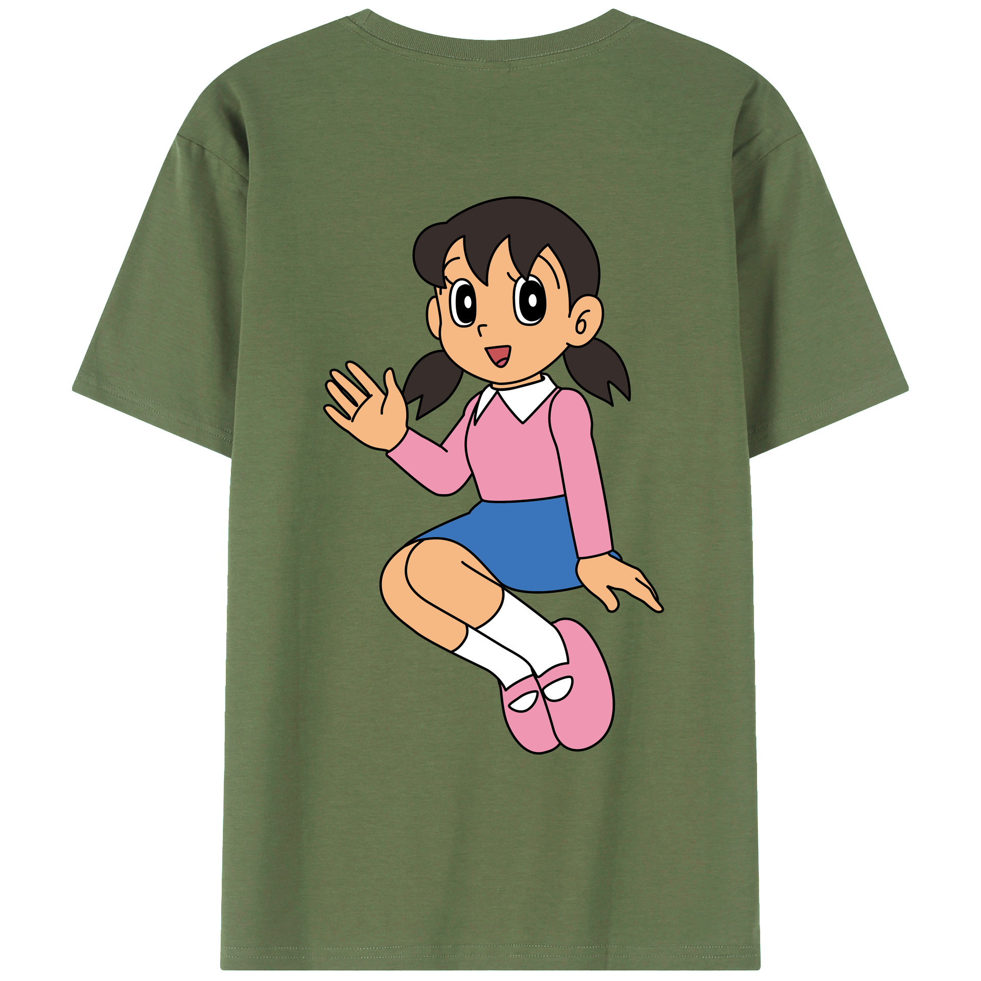 （画像用） ドラえもん みなもと しずか Doraemon Shizuka Minamoto 綿100％ メンズ半袖Tシャツ（バックプリント） 通気性